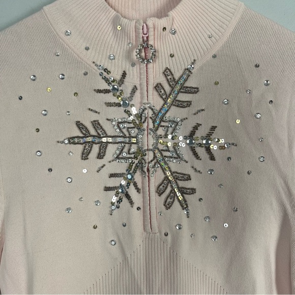 Vintage The collective works of Berek 2 pink sequin snowflake sweater size large - Picture 2 of 6